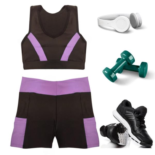 Imagem de Conjunto Fitness Top e Short com bolso PLUS SIZE e SLIM 40 ao 54 Roupa de academia feminino