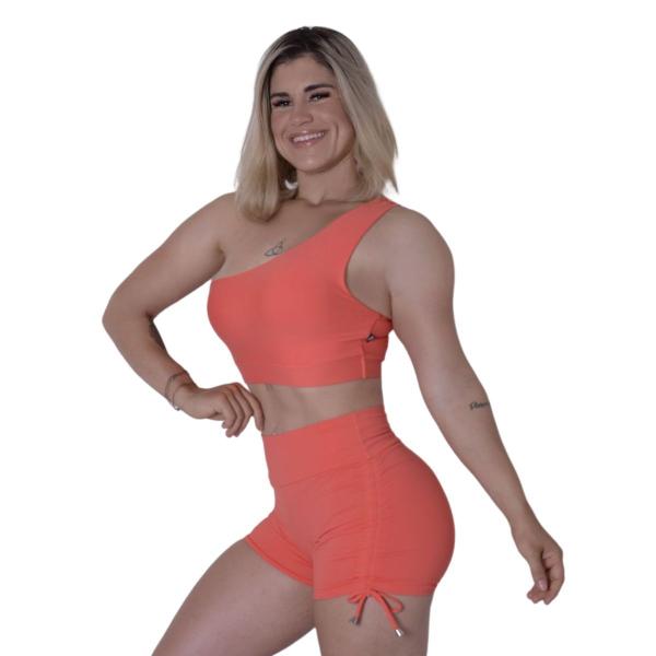 Imagem de Conjunto fitness top e shorts cintura alta Poliamida empina Bumbum detalhe lateral com ajuste