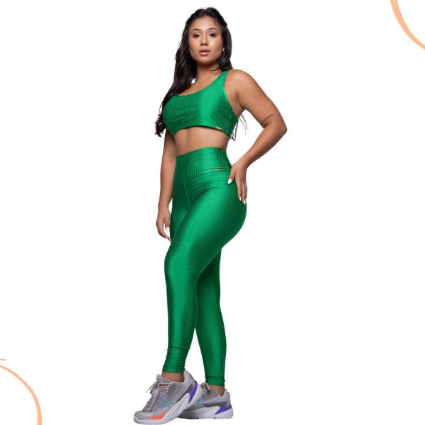 Imagem de Conjunto Fitness Top/Legging Malha Canelado Poliéster