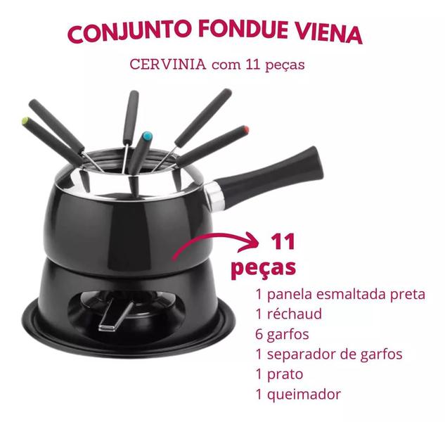 Imagem de Conjunto Fondue Esmaltado Preto 6 pessoas Forma Doce Salgado