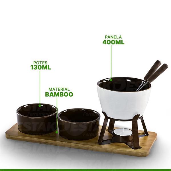 Imagem de Conjunto Fondue Lier 08 Peças Panela Fundi Aço Inox Para Chocolate E Queijo