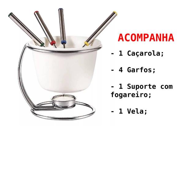 Imagem de Conjunto Fondue New 7peças Hauskraft Porcelana Branca e Inox