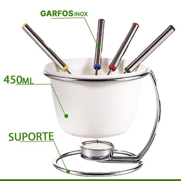 Imagem de Conjunto Fondue New Branco 8 Peças Panela Fundi Aço Inox Para Chocolate E Queijo 