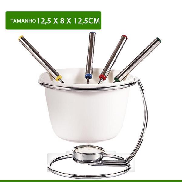 Imagem de Conjunto Fondue New Branco 8 Peças Panela Fundi Aço Inox Para Chocolate E Queijo 