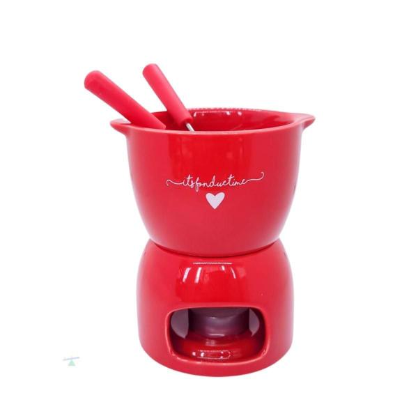 Imagem de Conjunto Fondue Porcelana Hauskraft Lamour Vermelho 5 Peças