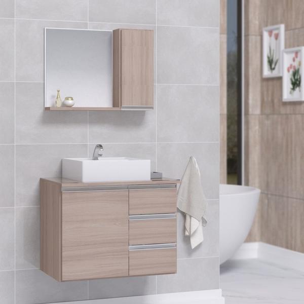 Imagem de Conjunto Gabinete Banheiro Completo Prisma 60cm - Madeirado inteiro