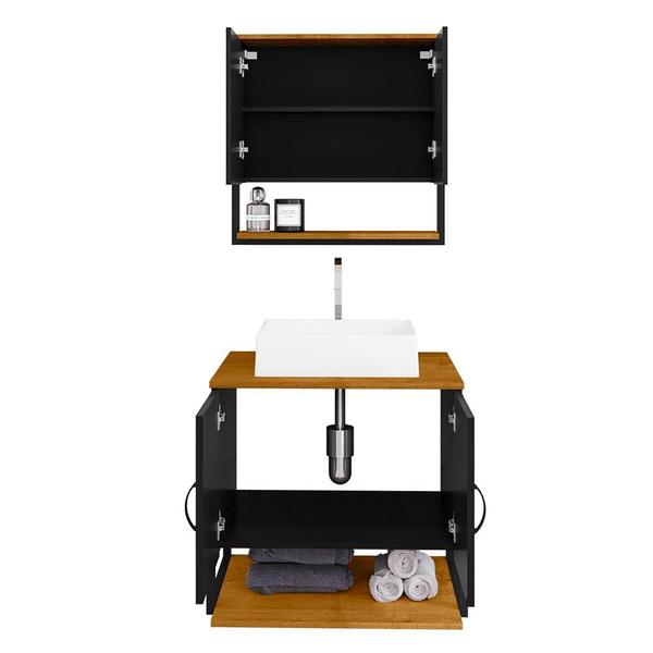 Imagem de Conjunto Gabinete Com Espelheira E Cuba 60 cm Para Banheiro Preto Fosco Naturalle Lone Shop JM