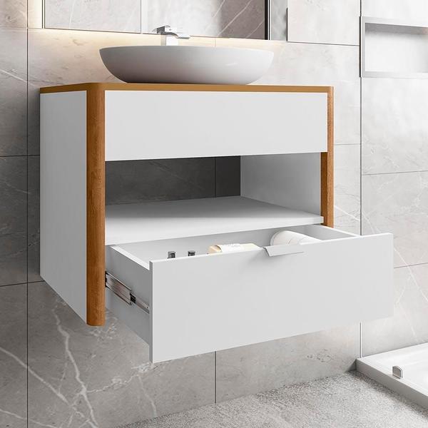 Imagem de Conjunto Gabinete Com Espelheira E Cuba 70 cm Para Banheiro Branco Naturalle Santi Shop JM