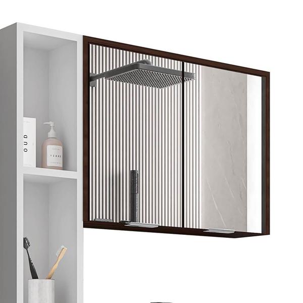 Imagem de Conjunto Gabinete Com Espelheira E Cuba 70 cm Para Banheiro Nogal Branco Iza Shop JM