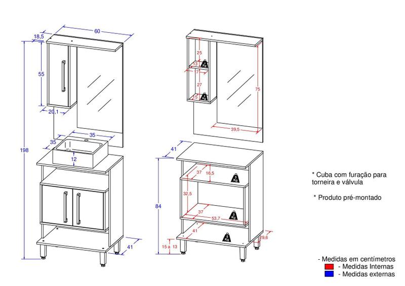 Imagem de Conjunto Gabinete de Banheiro com Cuba e Espelheira LED Eleganza