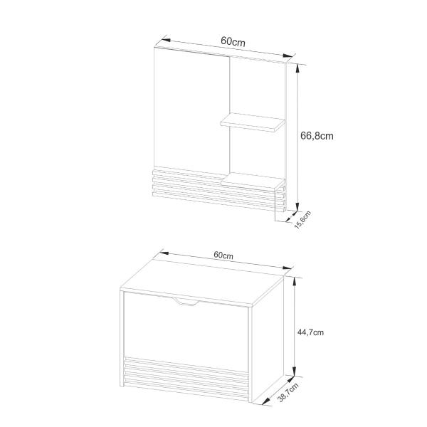 Imagem de Conjunto Gabinete de Banheiro com Espelho Amêndoa Mármore Lunar Tecno Mobili