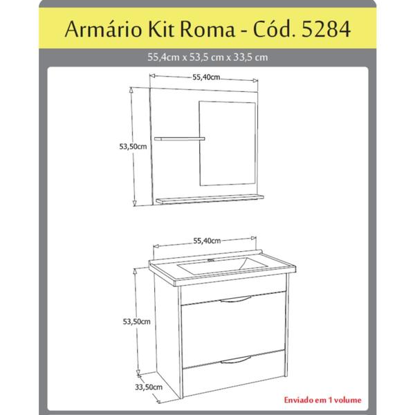 Imagem de Conjunto Gabinete de Banheiro Suspenso 1 Gaveta com Espelheira e Cuba Roma