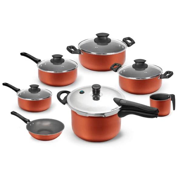 Conjunto Gourmet 7 Peças Panela de Pressão Terracota Nigro Imagem de Conjunto Gourmet 7 Peças Panela de Pressão Terracota Nigro