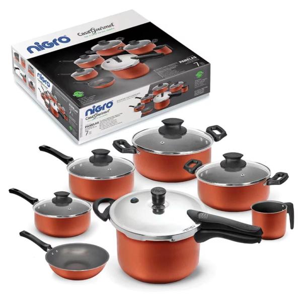Conjunto Gourmet 7 Peças Panela de Pressão Terracota Nigro Imagem de Conjunto Gourmet 7 Peças Panela de Pressão Terracota Nigro