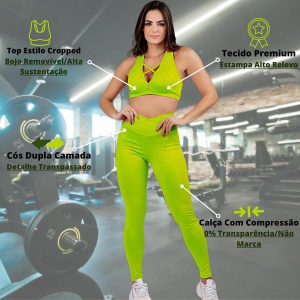 Imagem de Conjunto Grife Feminino Fitness Top C Bojo Leg Empina Bumbum