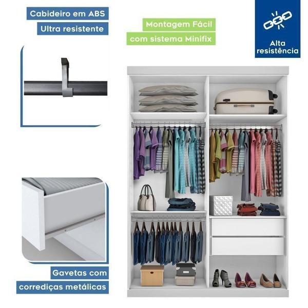 Imagem de Conjunto Guarda Roupa Solteiro Premium 138cm 2 Portas e Cômoda 129,5cm 1 Porta 4 Gavetas Minastex