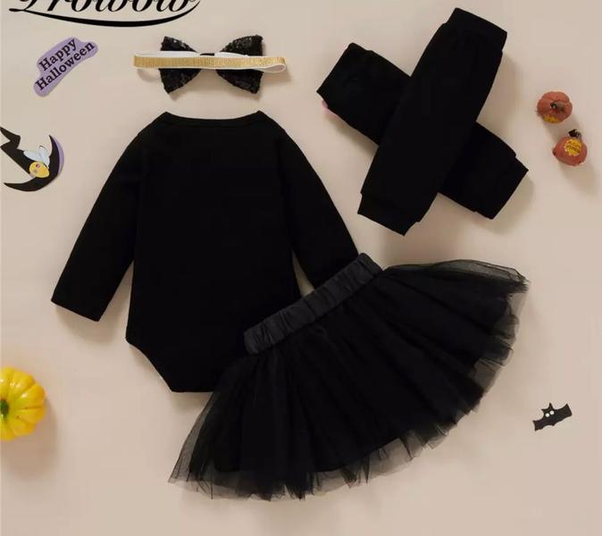 Imagem de Conjunto Halloween Caveira Body+Tule +Laço+ Meia  Papilloo