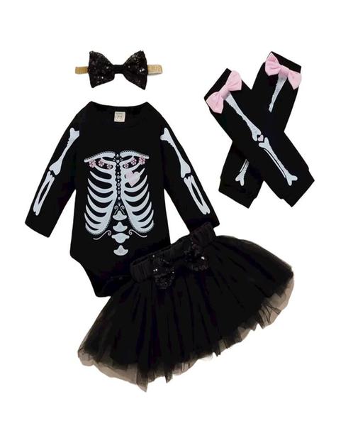 Imagem de Conjunto Halloween Caveira Body+Tule +Laço+ Meia  Papilloo