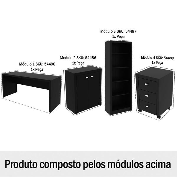 Imagem de Conjunto Home Office 4 Peças com 1 Mesa, 1 Estante, 1 Gaveteiro e 1 Armário para Escritório Preto - Pnr Móveis