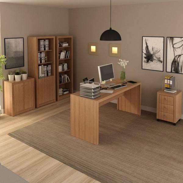 Imagem de Conjunto Home Office 5 Peças com 1 Mesa 1 Balcão 1 Armário 1 Estante 1 Gaveteiro Espresso Móveis