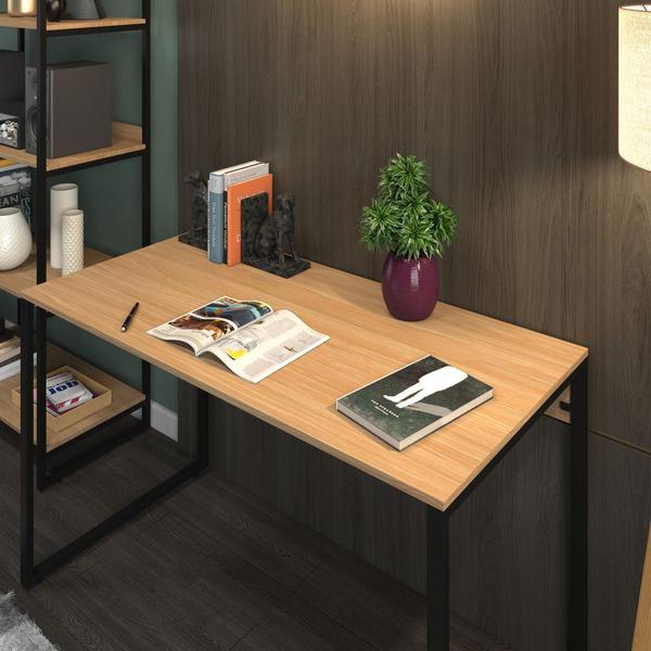 Imagem de Conjunto Home Office com Mesa Escrivaninha para Escritório 120cm e Estante Multiuso 80cm