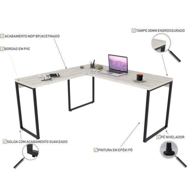 Imagem de Conjunto Home Office Industrial 2 Peças 1 Escrivaninha em L e 1 Estante 4 Prateleiras Kuadra Compace