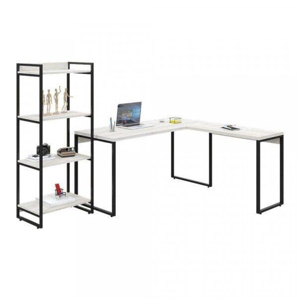 Imagem de Conjunto Home Office Industrial 2 Peças 1 Escrivaninha em L e 1 Estante 4 Prateleiras Kuadra Compace