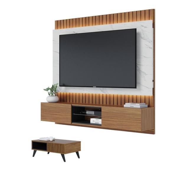 Imagem de Conjunto Home para TV e Mesa de Centro Sicilia Noce Milano Preto Fosco