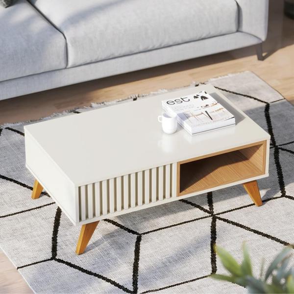 Imagem de Conjunto Home para TV e Mesa de Centro Viena Off-White Freijo