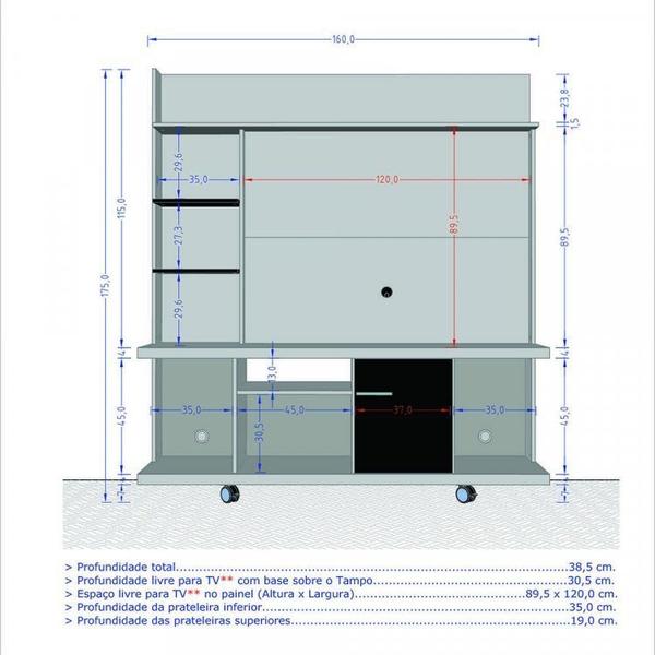 Imagem de Conjunto Home Taurus para Tv até 47 Polegadas e Buffet Opala Pés de Madeira Móveis Bechara Cinamomo/Off-White/Ripado