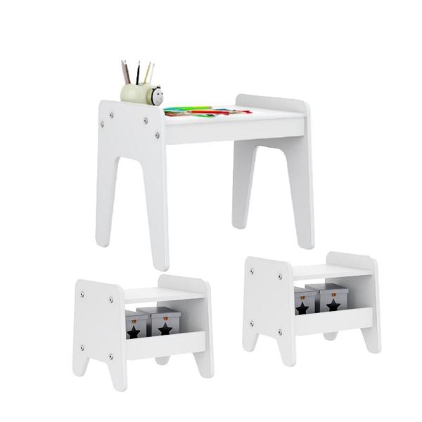 Imagem de Conjunto Infantil 3 Peças 1 Mesa com 2 Banquinhos Movelbras Branco