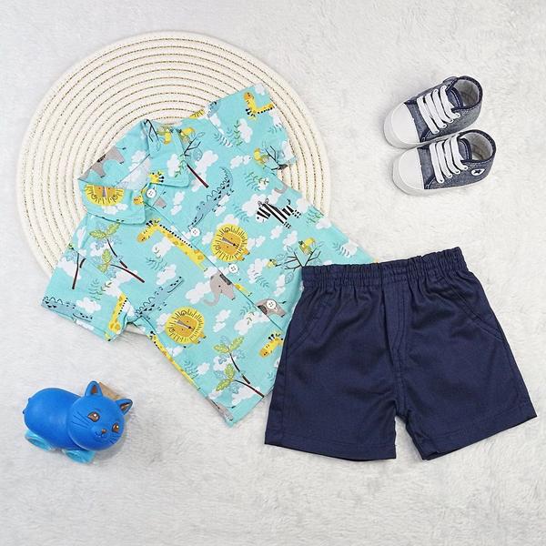 Conjunto Infantil Bebê Menino Mauricinho Camisa Social Mais Shorts