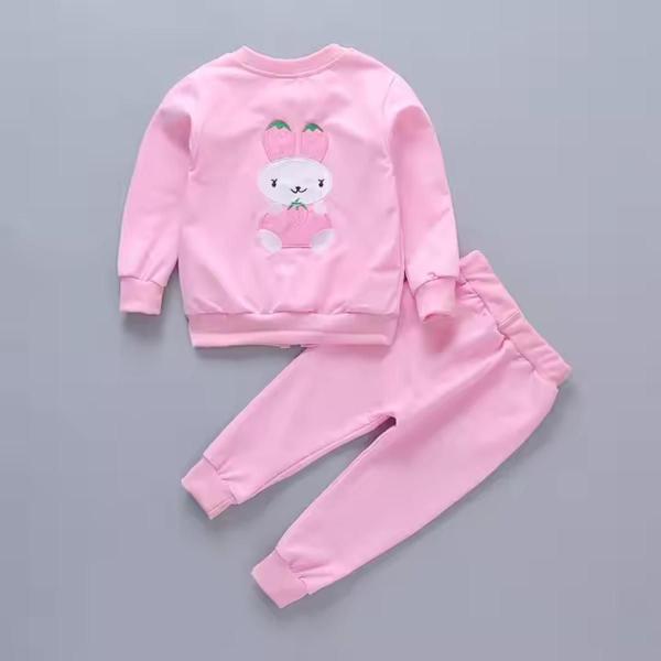 Imagem de Conjunto Infantil Coelho Páscoa Rosa Casaco + Blusa + Calça