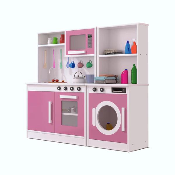 Imagem de Conjunto Infantil com Cozinha e Máquina de Lavar Rosa