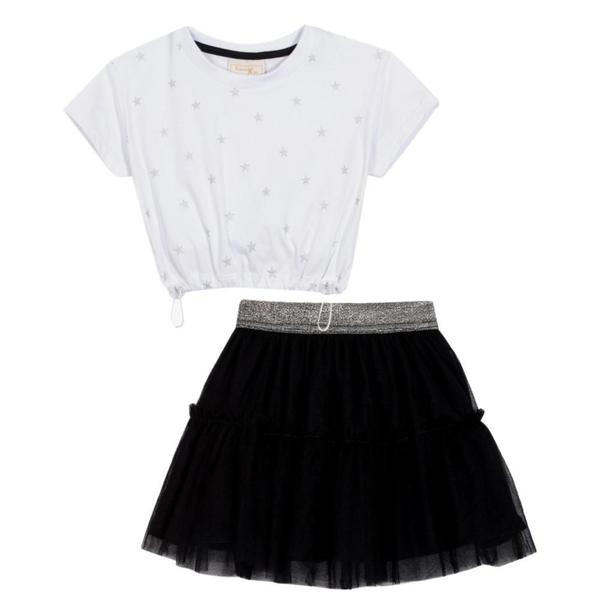 Imagem de Conjunto infantil cropped saia-short tulle college serelepe