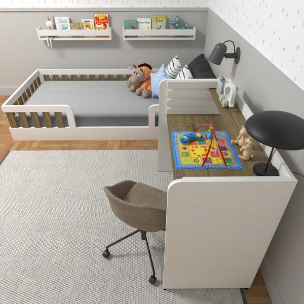 Imagem de Conjunto Infantil de Cama Montessoriana e Escrivaninha com Regulagem de Altura