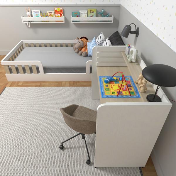 Imagem de Conjunto Infantil de Cama Montessoriana e Escrivaninha com Regulagem de Altura