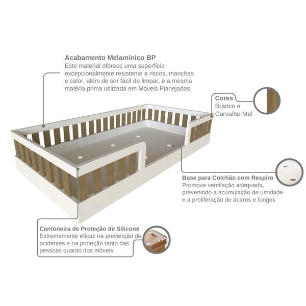 Imagem de Conjunto Infantil de Cama Montessoriana e Escrivaninha com Regulagem de Altura Branco/Carvalho Mel