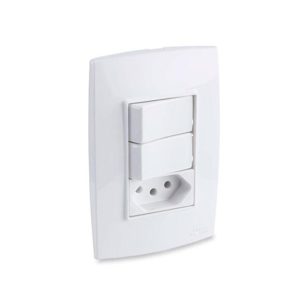 Imagem de Conjunto Interruptor Duplo 10A 250V com Tomada Tripolar 10A 250V Branco Rubi - Force Line