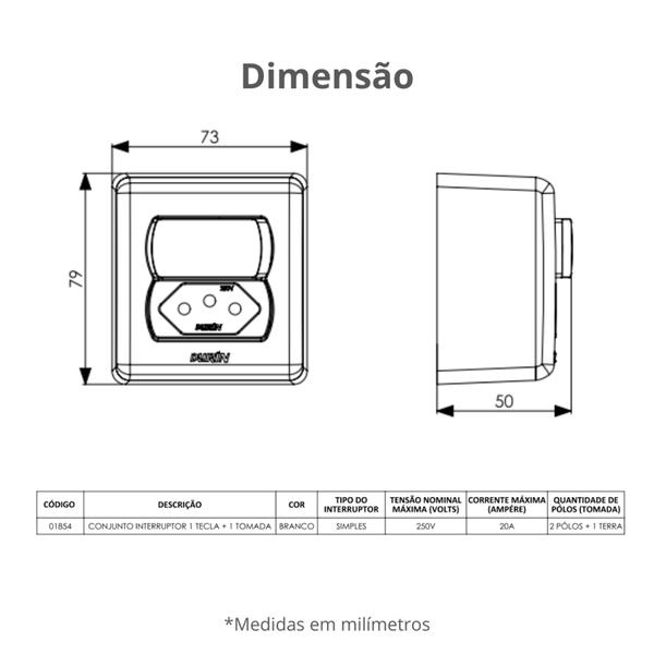 Imagem de Conjunto Interruptor E Tomada Simples 1 Tecla 20A Branca Durín