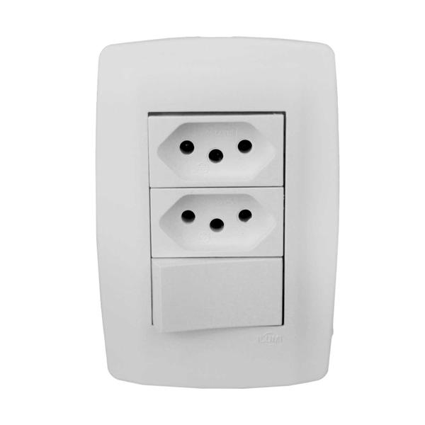 Imagem de Conjunto Interruptor Simples + 2 Tomadas 10A 250V Linha Slim Ilumi 80203