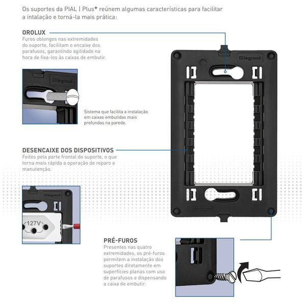 Imagem de Conjunto Interruptor Simples e Tomada 10A Branco 615074BC Pial Plus+