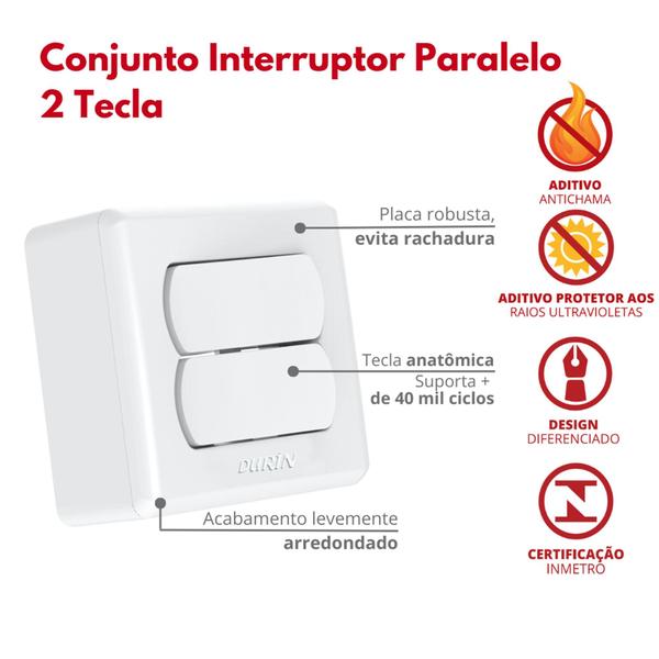 Conjunto Interruptor Sobrepor Paralelo 2 Tecla Branca Durín Imagem de Conjunto Interruptor Sobrepor Paralelo 2 Tecla Branca Durín