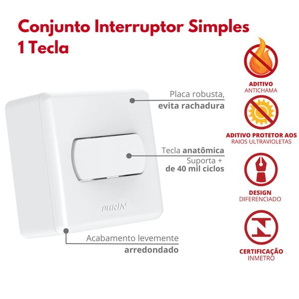 Imagem de Conjunto Interruptor Sobrepor Simples 1 Tecla Branca Durín