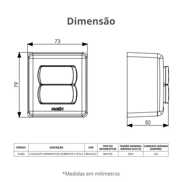 Imagem de Conjunto Interruptor Sobrepor Simples 2 Tecla Branca Durín