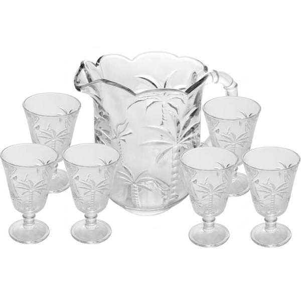 Conjunto Jarra 1,3L e 6 Taças de Cristal 240ml Palm Lyor Hand Painting para Sucos Água Imagem de Conjunto Jarra 1,3L e 6 Taças de Cristal 240ml Palm Lyor Hand Painting para Sucos Água
