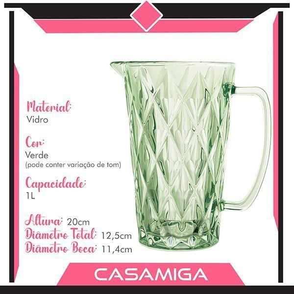 Imagem de Conjunto Jarra 1L + 6 Taças 330Ml Diamante Verde Vidro Médio