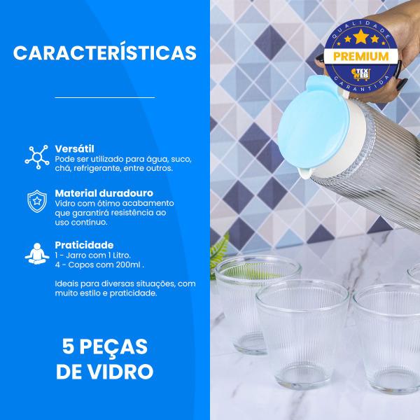 Imagem de Conjunto Jarra Com 4 Copos Vidro Para Suco Água Restaurante