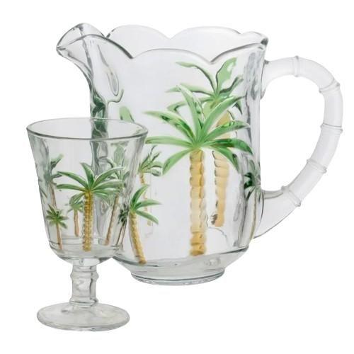 Imagem de Conjunto Jarra com 6 Taças de Agua Suco Cristal Palm Hand Painting 1,55L/240ml - Lyor