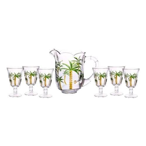 Imagem de Conjunto Jarra com 6 Taças de Agua Suco Cristal Palm Hand Painting 1,55L/240ml - Lyor